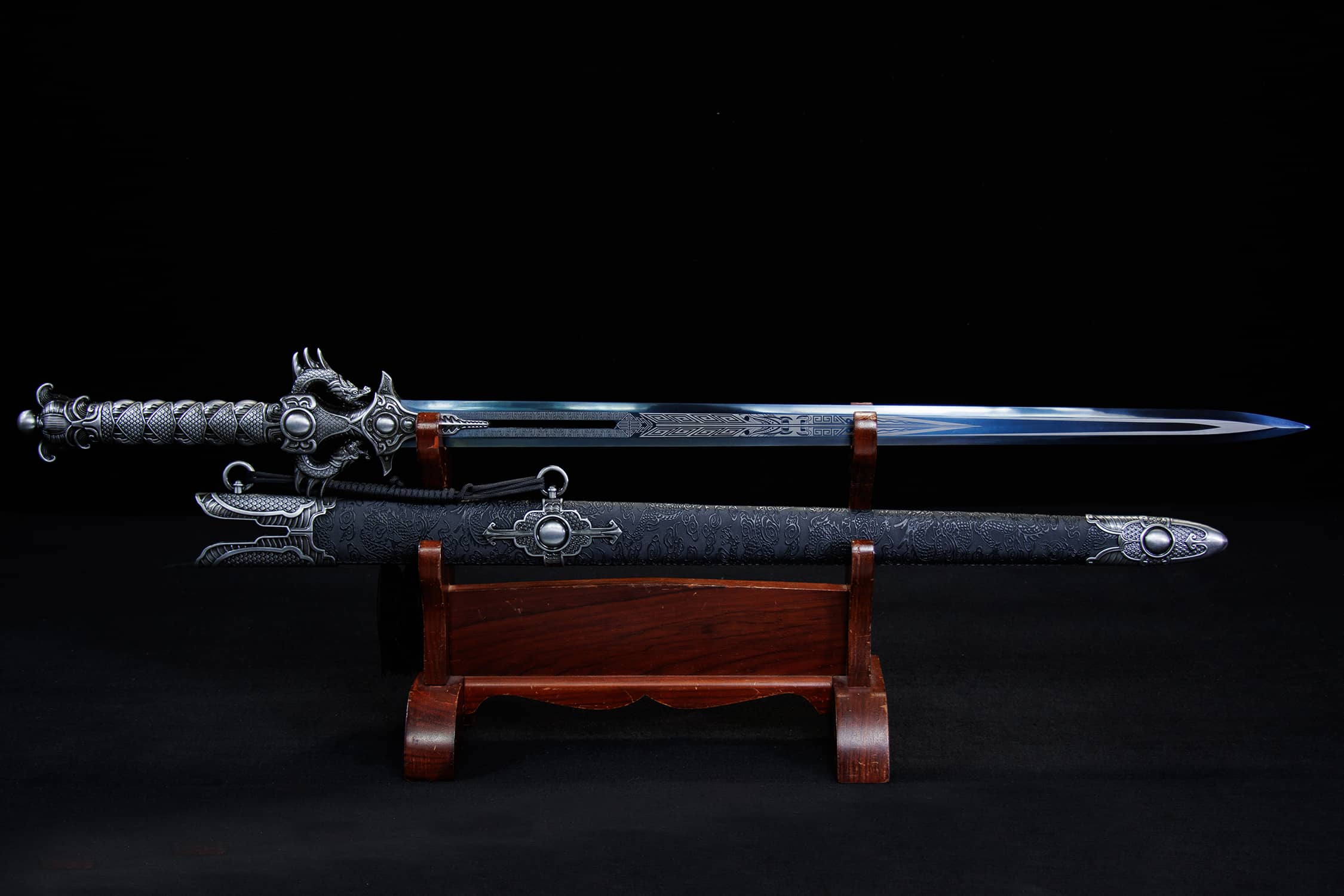 Shuang Long Long Huang Zhan High-Performance Manganese Steel Jian Sword - hand-forged Longquan jian sword, full product view